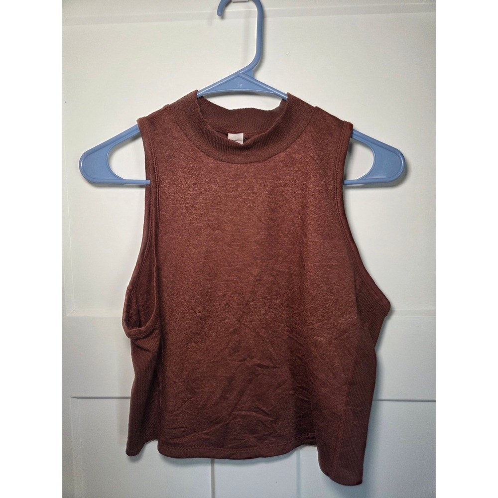 Old Navy Cozecore Go-Dry Mock Neck Cropped Tank Top Mahogany Brown Medium